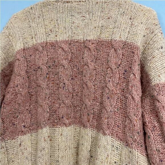 Vintage 90s LIZ CLAIBORNE Cardigan Women Cable Chunky Knit Wool Sweater Cream S - Picture 16 of 16